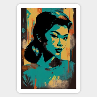 Vintage asian woman in pop-art style Sticker